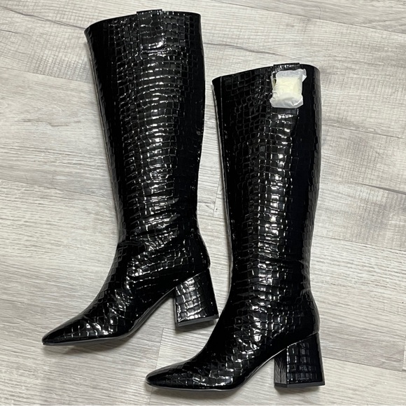 Katy Perry The Geminni Boot, Elegant Black Croc-Embossed Knee-High Boots, 9 - Picture 4 of 9